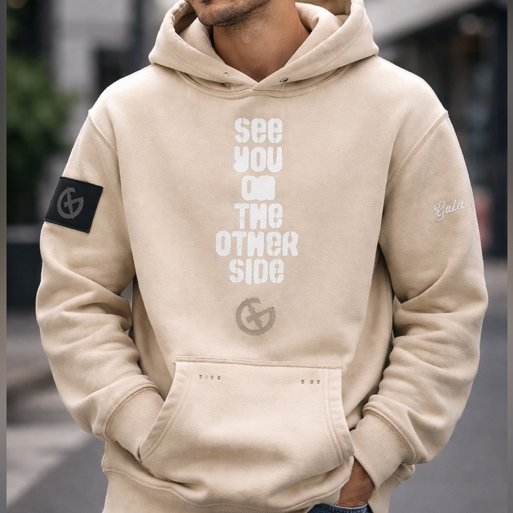 GALA ORIGINAL See You On The Other Side Hoodie Men's Small Beige Streetwear